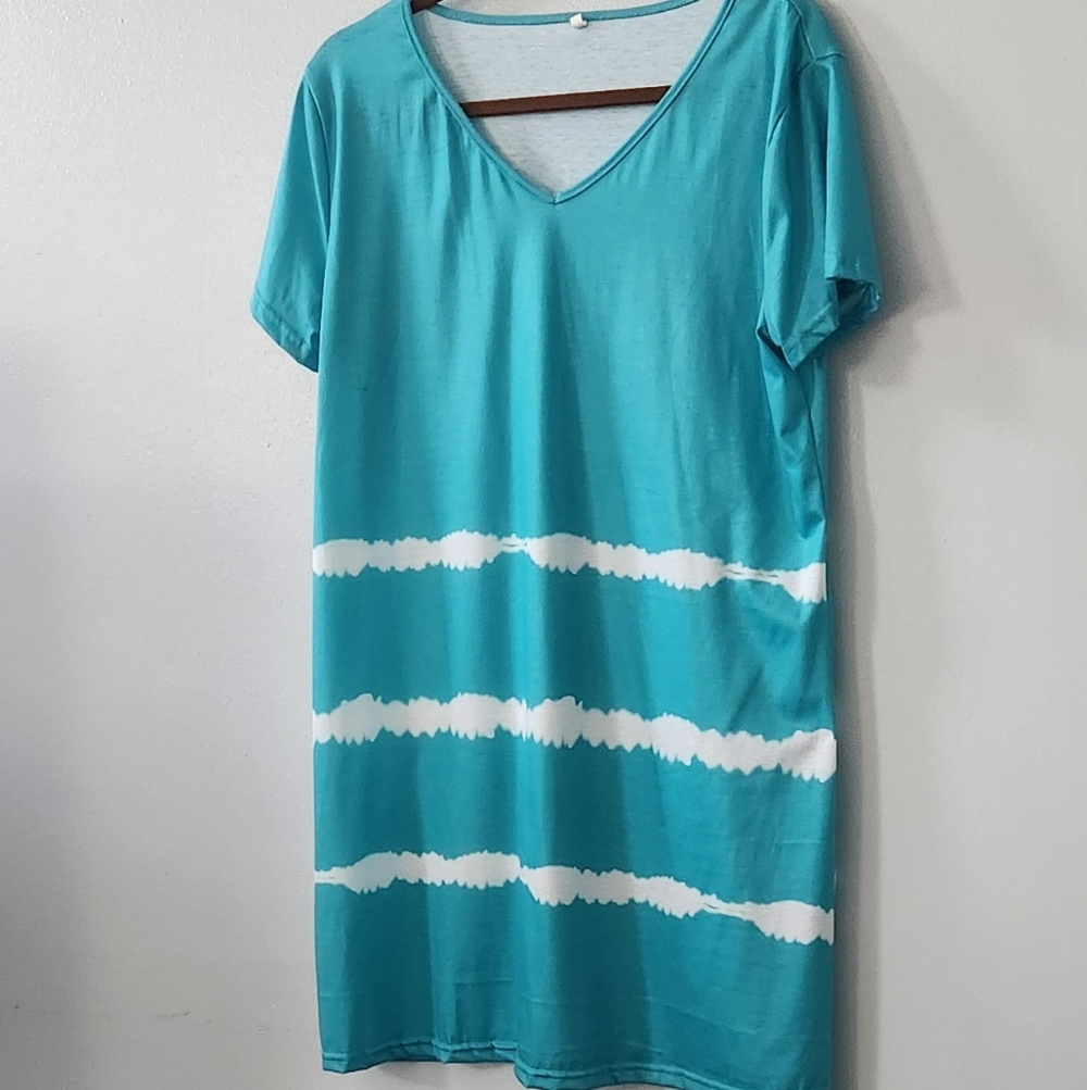 Teal and White Striped Dress Women's Size XXL Excellent Condition Spring Summer
